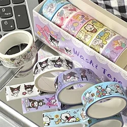 10Roll/Box Sanrio Kuromi Melody Cinnamoroll Guka Handbook Stickers Kawaii Pompompurin Pochacco Hand Account DIY Sticker Kid Toys