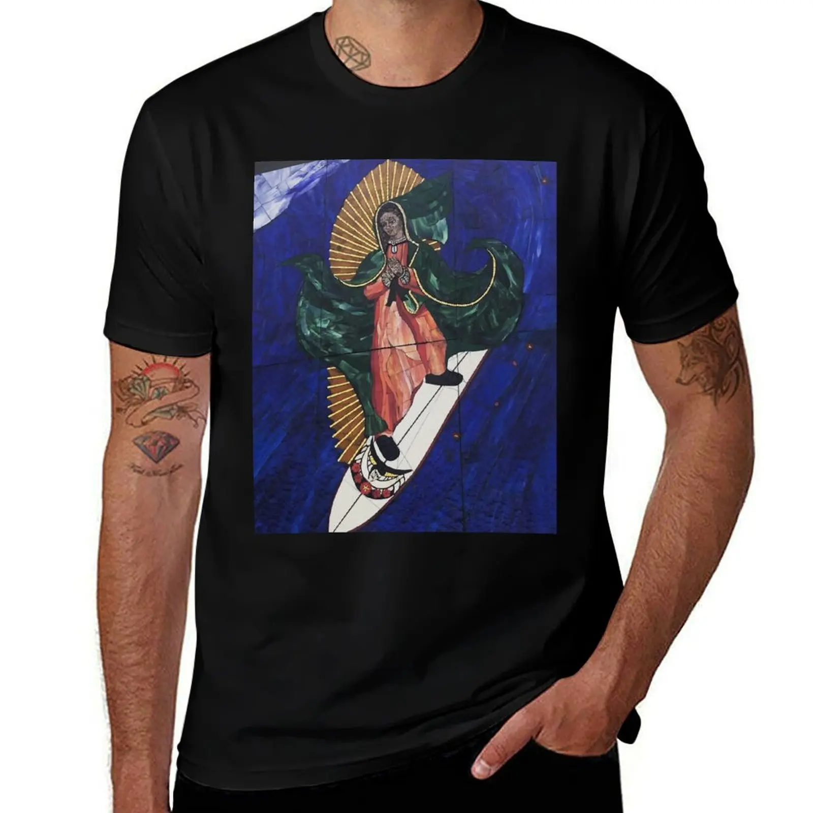 Virgin Mary lady of Guadalupe surfing San Diego T-Shirt Work Wear Short Sleeve T-Shirt