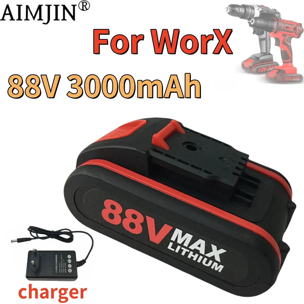 

88V 3000mAh Rechargeable Lithium Ion Battery For Worx Cordless Screwdriver Power Tools Replacement Battery