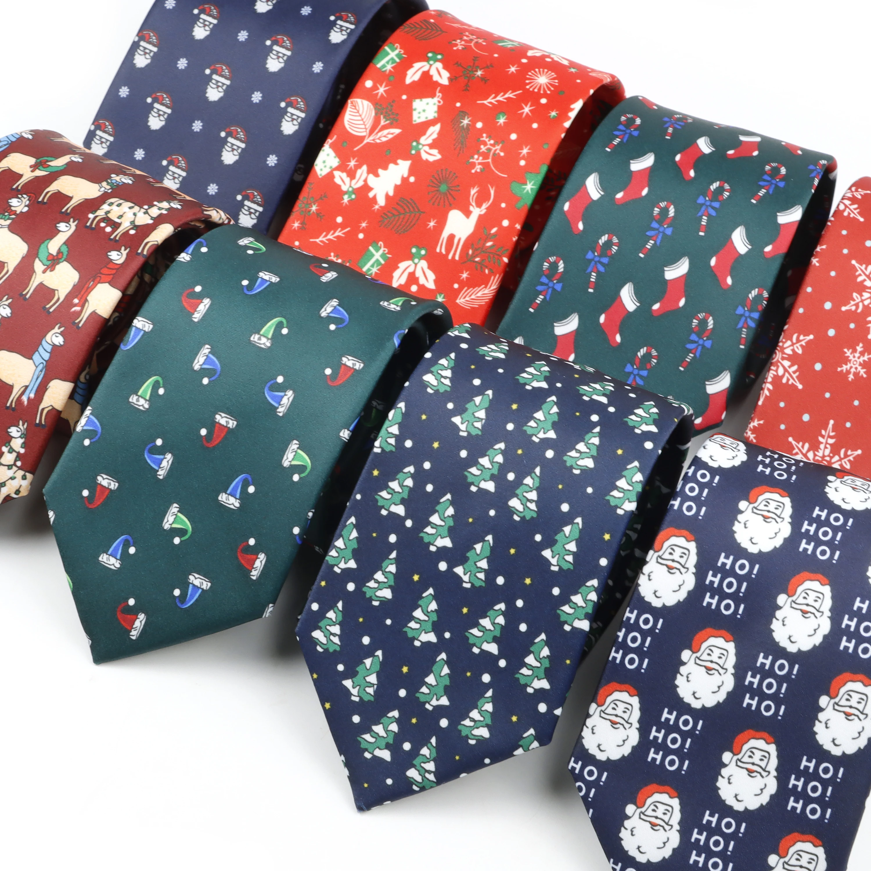 New Design Christmas Tie For Men Soft Silk Touch Polyester Red Green Necktie Elk Xmas Tree Santa Snowflake Festival Theme Cravat