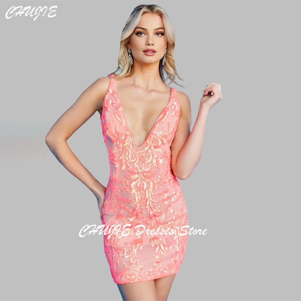 

Sequins Appliques Mini Cocktail Dresses Woman Elegant Wedding Prom Dress Gown Customized Graduation Dress Vestido de graduación