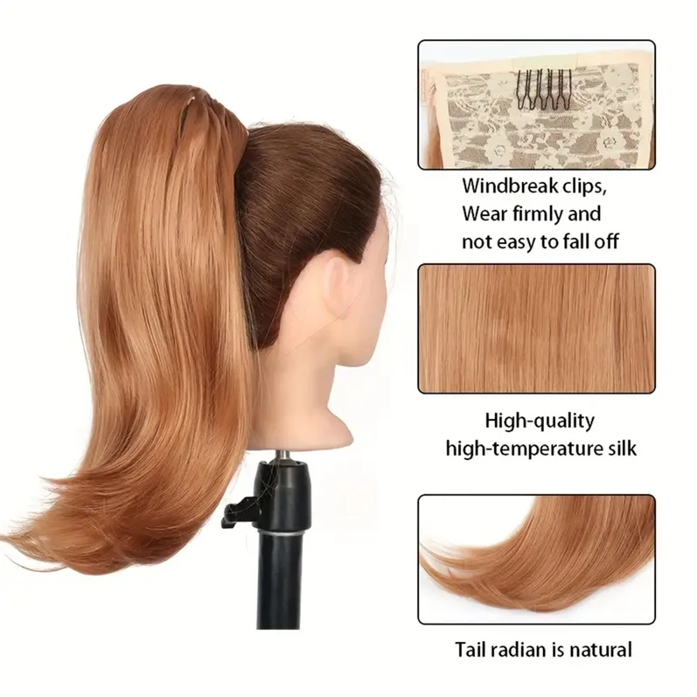 16inch Clip-in Wrap Around Ponytail Synthetic Hair Extension wigs Straight With Slight Curly End hair pony tail False Hair piece