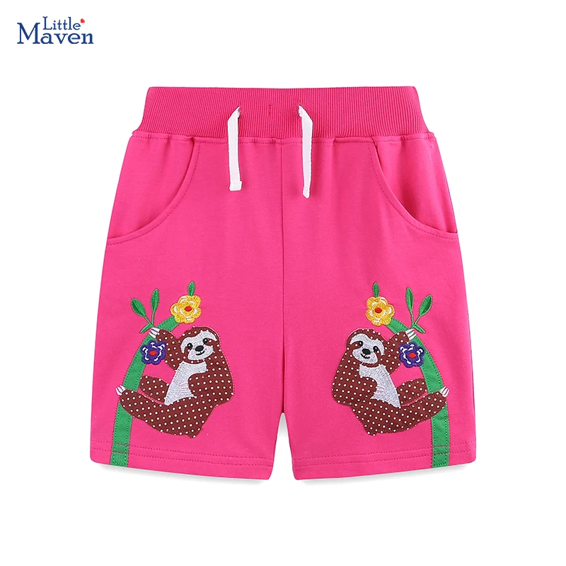 Little maven Children's Clothing Summer Cartoon Monkey Embroidered Girl Shorts Casual Sporty Baby Girl Sporty Pants Cotton Soft