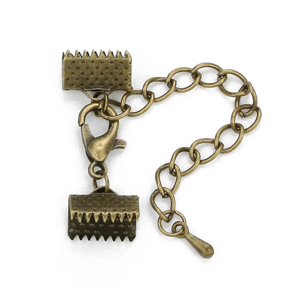 10Pcs 10Mm Plated Ribbon Ends Crimp Clasps with Internal Teeth for Ribbon Cord Lace Ends Jewelry Making Choker Necklace