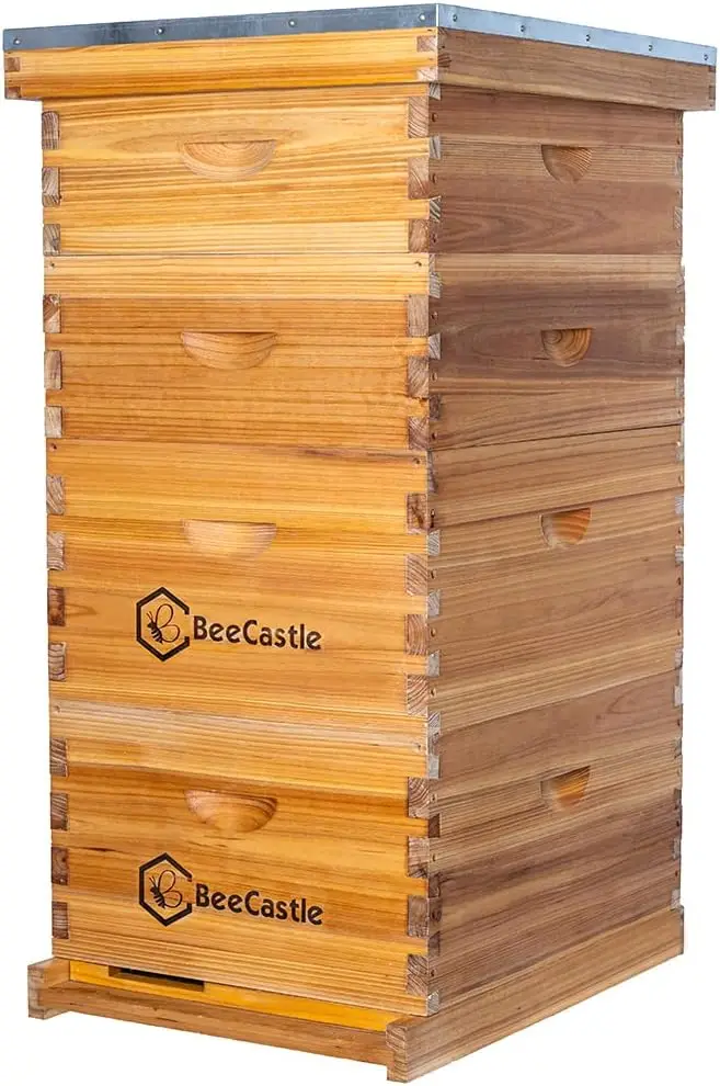 

10 Frame Langstroth Hive Coated with 100% Beeswax Includes Beehive Frames and Waxed Foundations (2 Deep Boxes & 2 Medium Boxes)