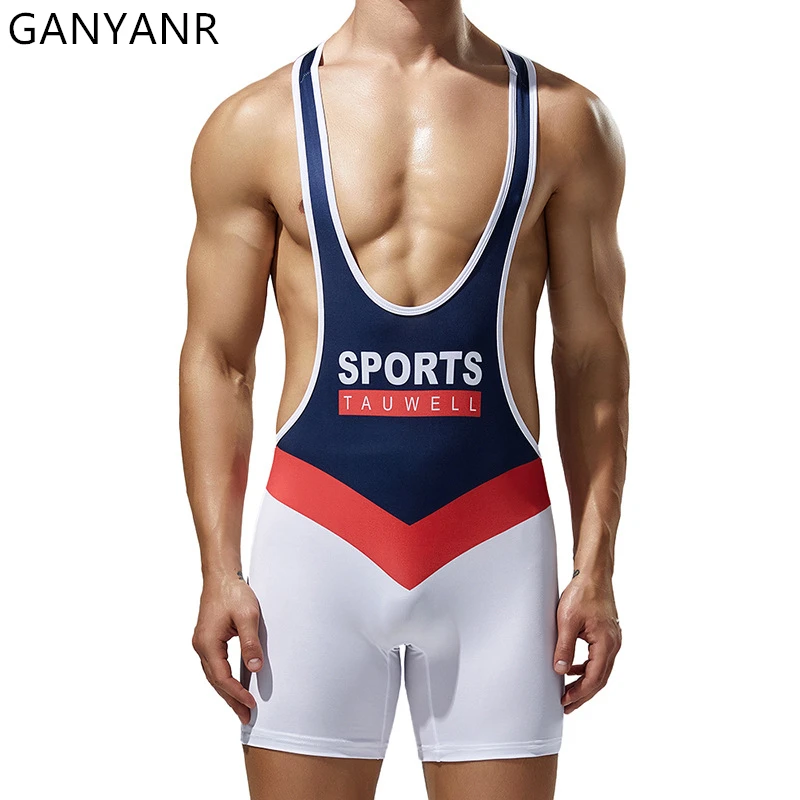 GANYANR Wrestling Singlet Men Sports Set Tracksuit Sweatsuit Sportswear Weight Training Suit Outfit Summer Power Lifting Boxing