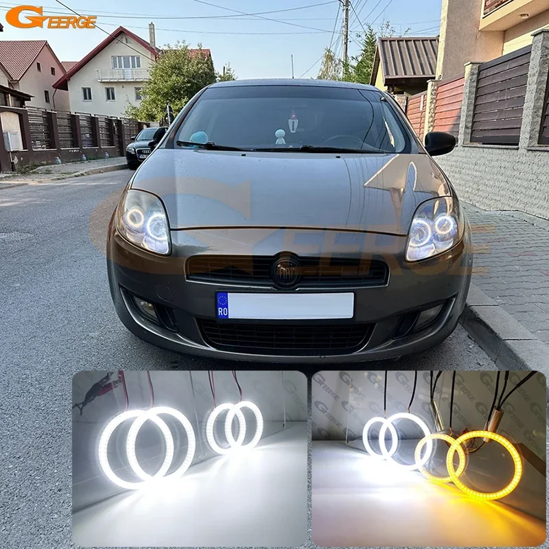 

For FIAT BRAVO 198 Croma 194 Ultra Bright White Amber Switchback DRL Turn Signal SMD LED Angel Eyes Kit Halo Rings