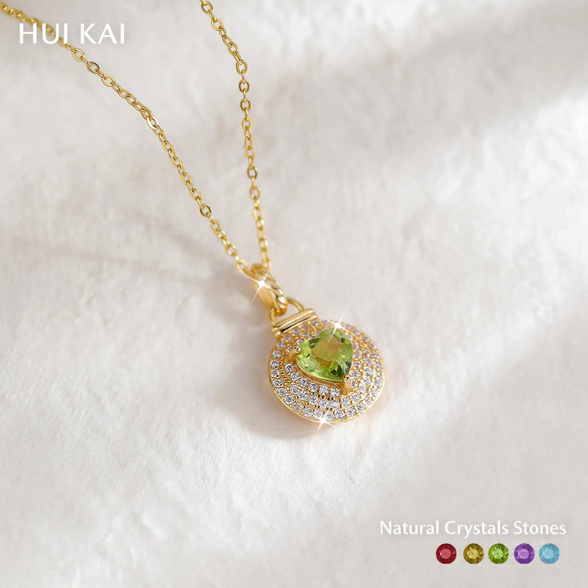 Luxury S925 Silver Heart Natural Crystal Pendant Necklace Pave Cz Gold Tone Clavicle Chain Amethyst Citrine Topaz Peridot Garnet