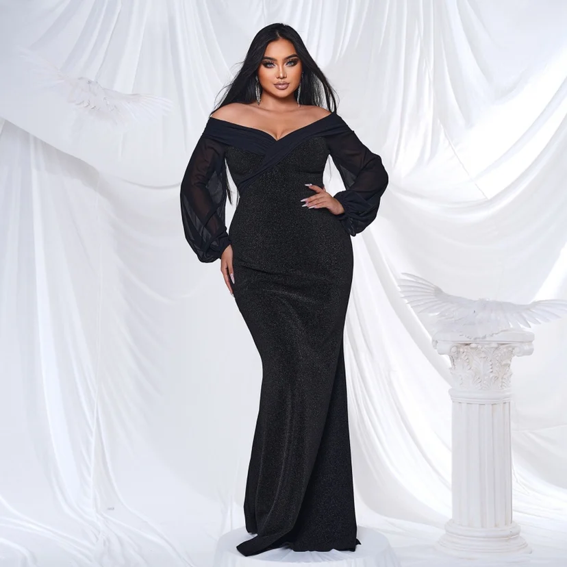 플러스 사이즈 스팽글 이브닝 가운 생일 파티용 대형 드레스 여성 여름 신축성 섬유 100% 드레스 패셔너블 캐주얼웨어