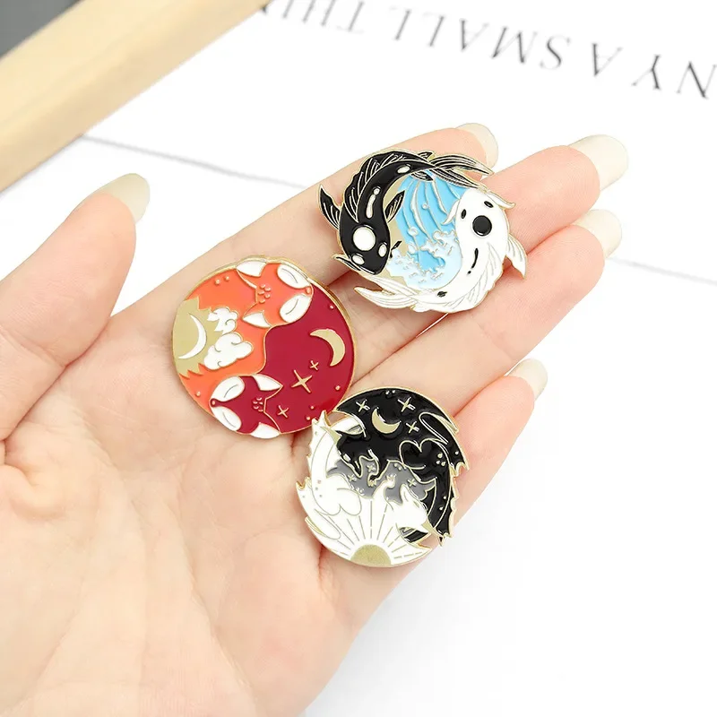 Cute Eight Diagrams Brooch Fox Animal Safety Pin Goldfish Rabbit Backpack Lapel Badge Women Enamel Accessories Bag Higab Metal