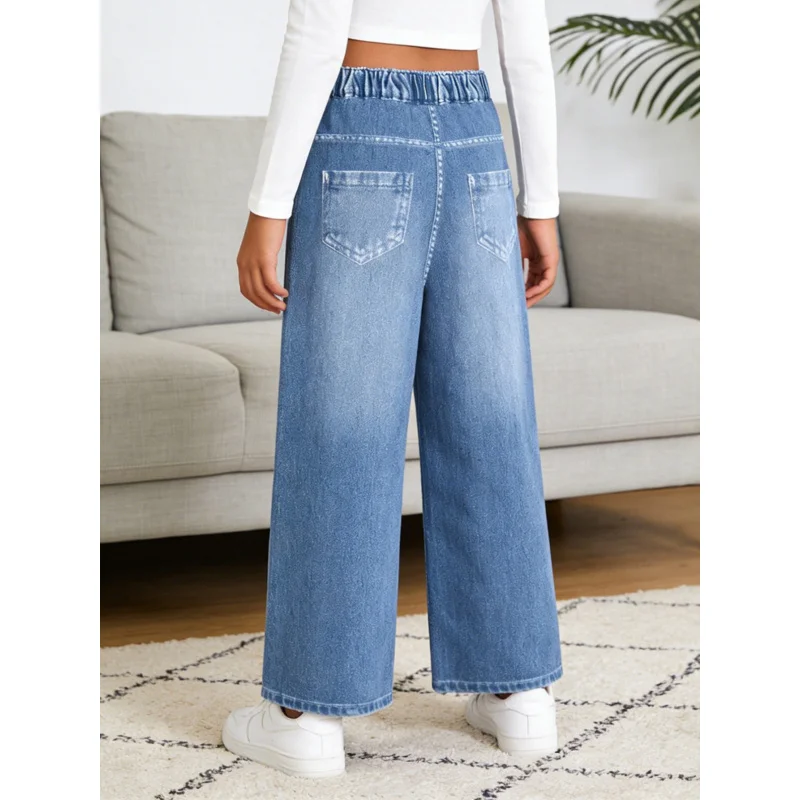 2026Children's Sweet Cute Heart Smiley Light Blue Faux Jeans