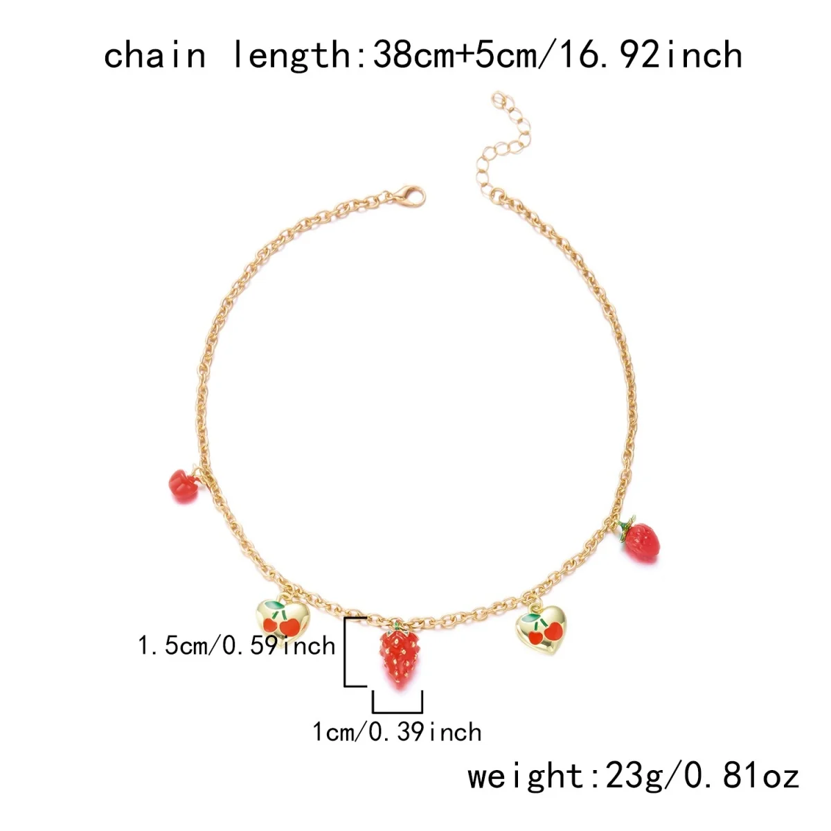 Reisperlen-Erdbeer-Anhänger-Halskette für Damen und Herren, süße, niedliche Kirsch-Herz-Schleifen-Quasten-Halskette, Y2K-Sommer-Modeschmuck – Detail 33