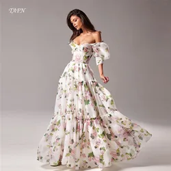 TAFN A-line Floral Dresses Sweetheart Evening Party Dresses Off the Shoulder Short Sleeves Prom Gown Photo Shoot Custom Made