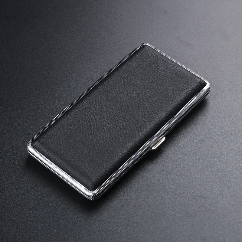 Leather Metal Cigarette Case Holds 14 Cigarettes Extra Long Cigarette Case With Enlarged PU Leather Portable Smoking Accessories