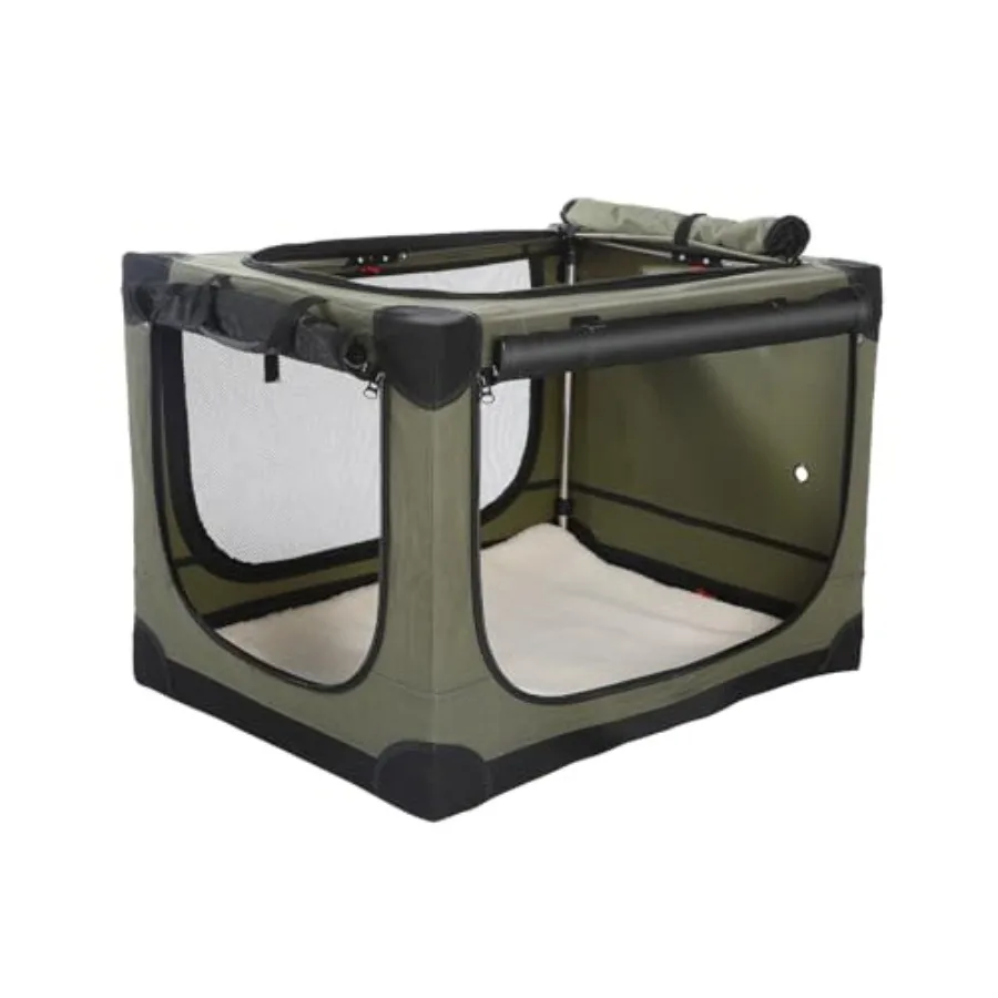 

30-Inch Collapsible Travel Dog Crate Portable 4-Door Soft Kennel for Medium to Large Dogs Chew-Proof Mesh Windows Indoor/Outdoo