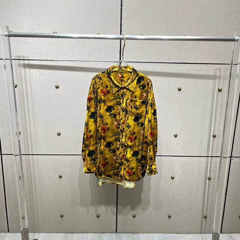 

Женская вельветовая блузка с принтом, стильная повседневная рубашка оверсайз, куртка с длинным рукавом и воротником, осенняя новинка 2025 Y2K