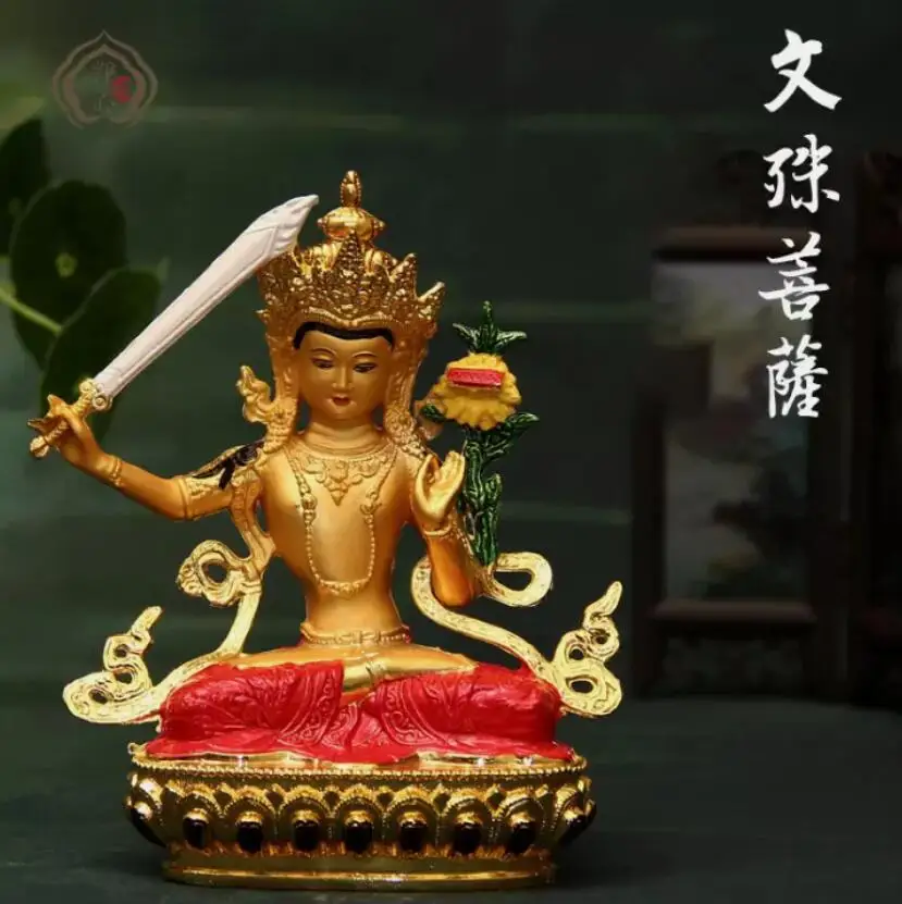 Handpainted Buddhism Manjushri Meditation Buddha wealth luck Divinity statue