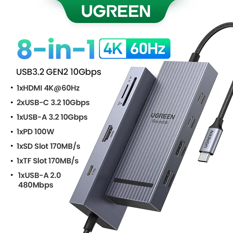 UGREEN 12-in-1 USB HUB Type-C to 2HDMI 4K120Hz DP USB3.2 10Gbps SD/TF RJ45 PD100W for Windows Dell HP Laptop Accessories Docking - Image 10