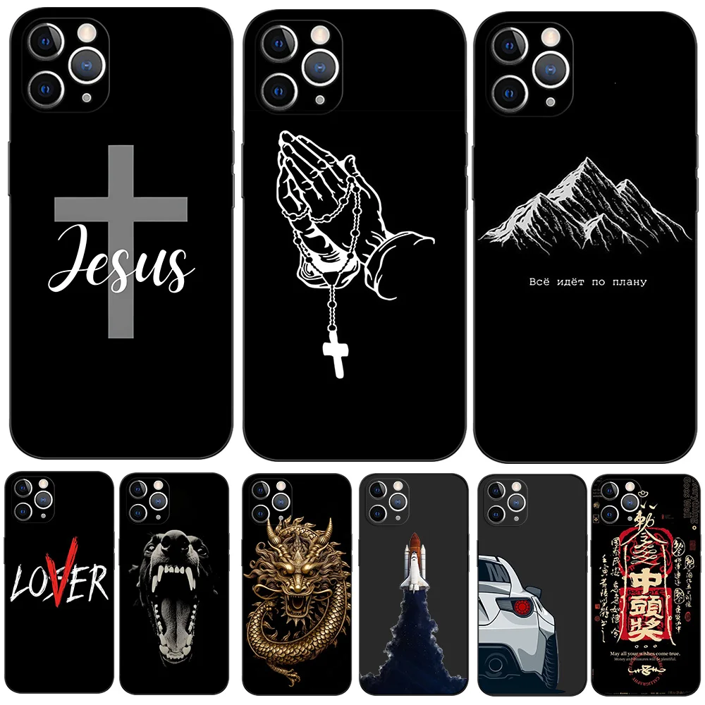 For iphone 11 Case for iphone 11 pro max Cover eleven coque etui 11pro Phone back Cover black tpu case simple jesus cross