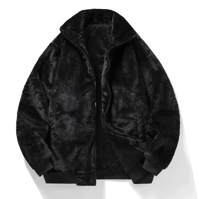 Cross Border Stand Up Collar Fleece Cotton Jacket Casual Jacket Solid Color Plus Fleece Cardigan Woolen Jacket Thickened Double-