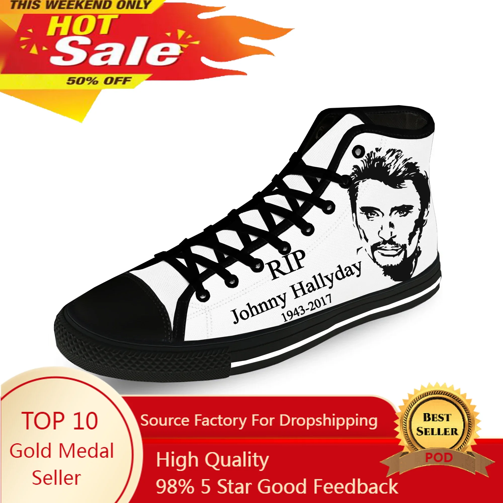 

Frech Star Johnny Hallyday High Top Sneakers Mens Womens Teenager Casual Shoes Canvas Running Shoes 3D Print Lightweight shoe