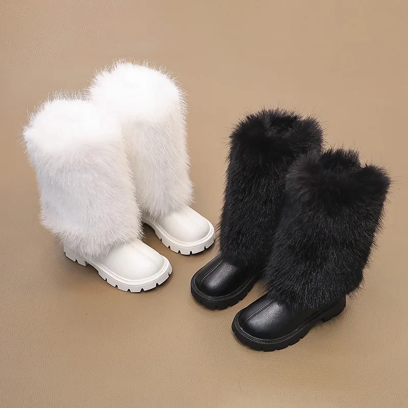 

Fall/Winter New Arrivals Girls' Long Boots Stylish and Trendy Faux Fur PU Leather Boots Fashion Boots White | Black size 23-37