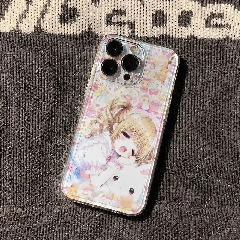 

Anime Old-School Cute Girl Rabbit loli Phone Case for iPhone 17 16 15 14 13 12 11 Pro Max Plus Air Sweet Girl Transparent Cover