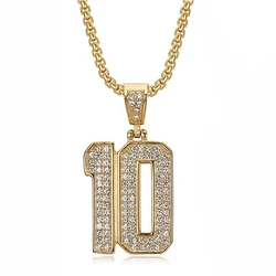 Hip Hop Iced Out Bling Football 10 Pendant Statement Male Gold Color Stainless Steel Sports Necklace For Women Men Jewelry