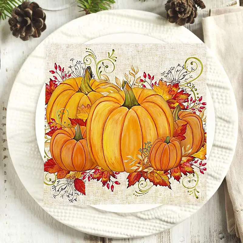 装飾的なハロウィーンのディナーナプキン、紙ナプキン、飲料ナプキン、カボチャの手タオル、柔らかく高吸収性、オレンジ
