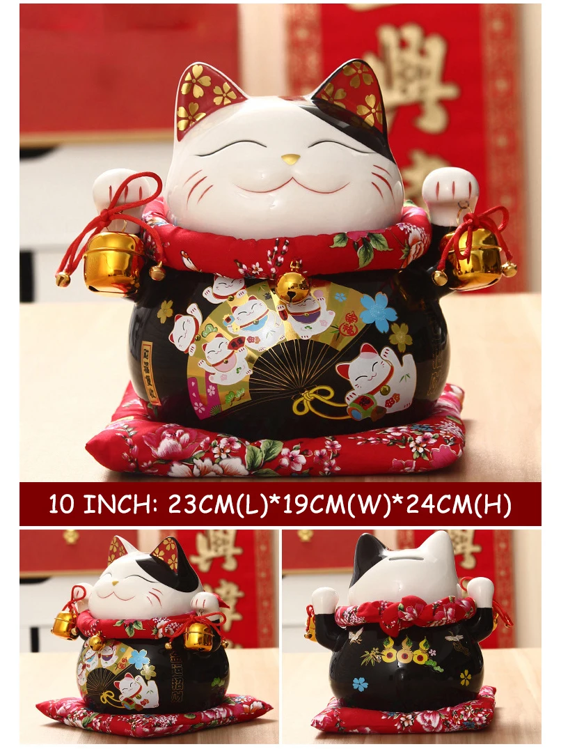10 بوصة السيراميك محظوظ القط حصالة Maneki Neko قطط الحظ الخزف سعيد يبتسم القط أرقام فنغ شوي ديكور حلية
