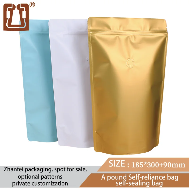 Zhanfei Packaging One Pound One-way Air Valve Coffee Bean Bag 10Pcs Self-contained Kraft Aluminum Foil Coffee Packaging Bag