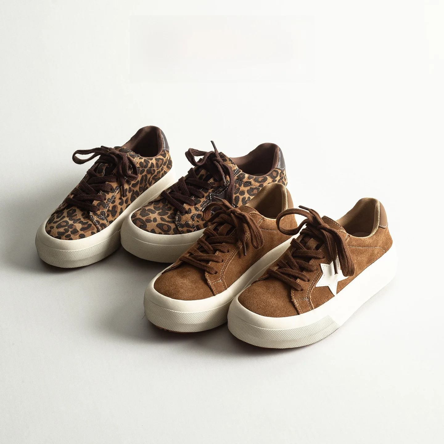 Vintage Leopard Print Genuine Leather Thick Bottom Casual Star Board Shoes Women Spring Sports Small Dirty Bread Training Shoes