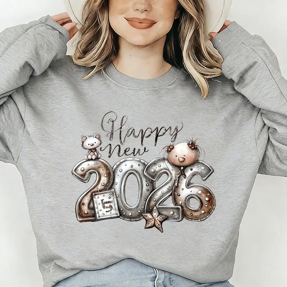 2026 Año Nuevo estampado mujeres Kawaii pulóver oro confeti celebración sudadera sudaderas con capucha Nochevieja moda invierno Sudadera con capucha Tops