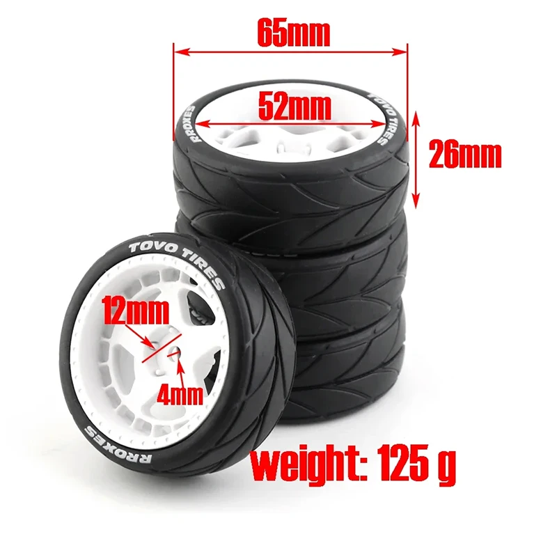 RC 4pcs 65mm Rubber Tire Wheel Tyre 12mm Hex for Tamiya TT01 TT01E TT02 TT02B XV01 TA06 PTG-2 1/10 RC Racing Car Upgrades Parts