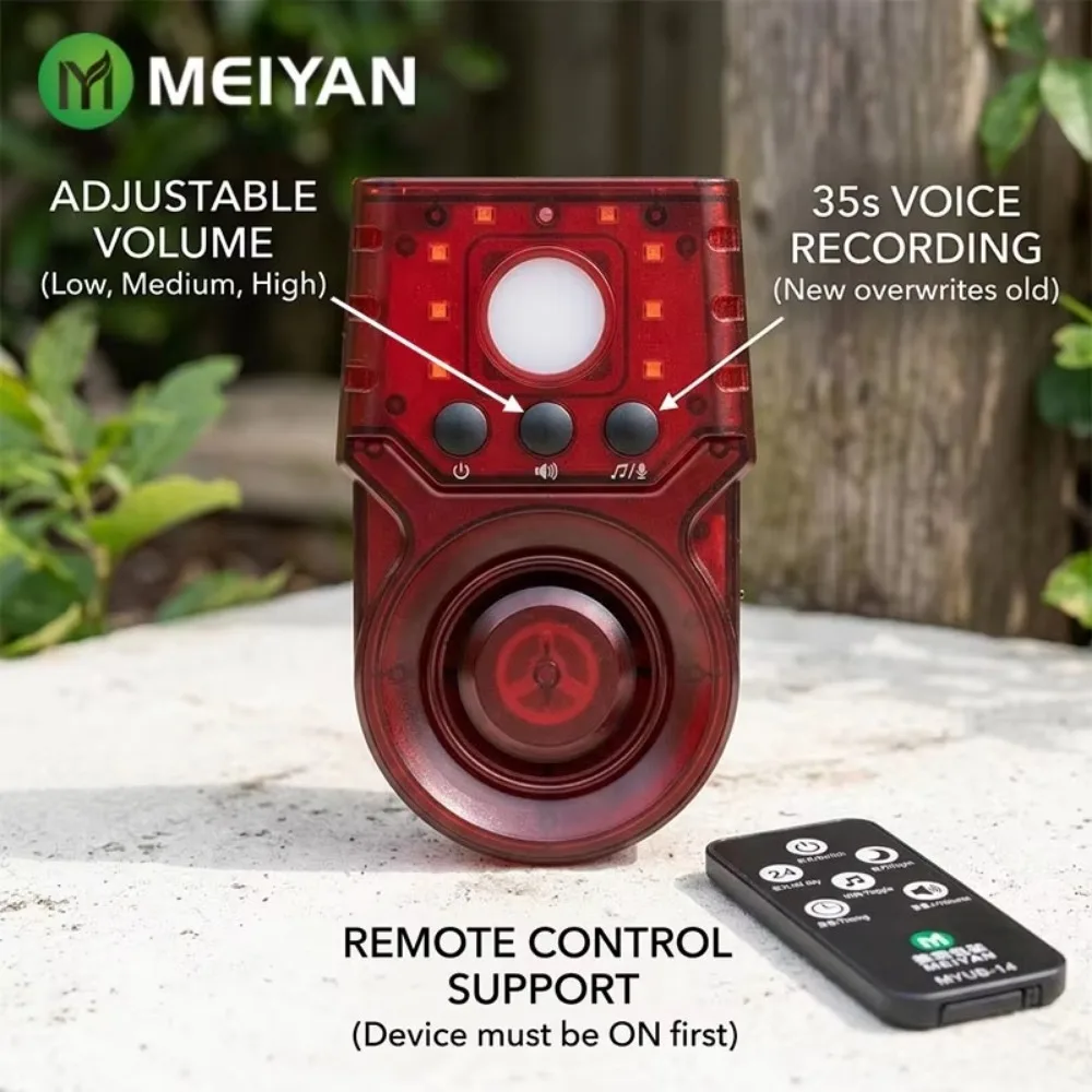 120dB Solar Bird Repeller Motion Sensor 10m Detection 35 Seconds Voice Recording Remote Control Garden Yard Farm Outdoor Pigeon