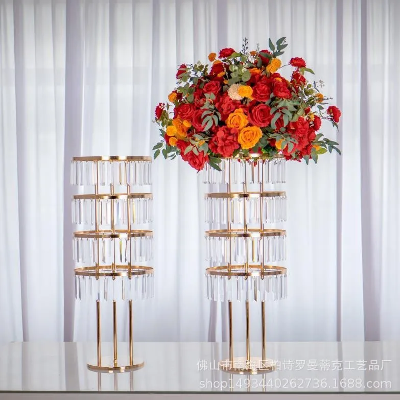 Wedding multi-layer crystal ice bar rack geometric road guide wedding banquet hall window hotel main table flower stand decorati