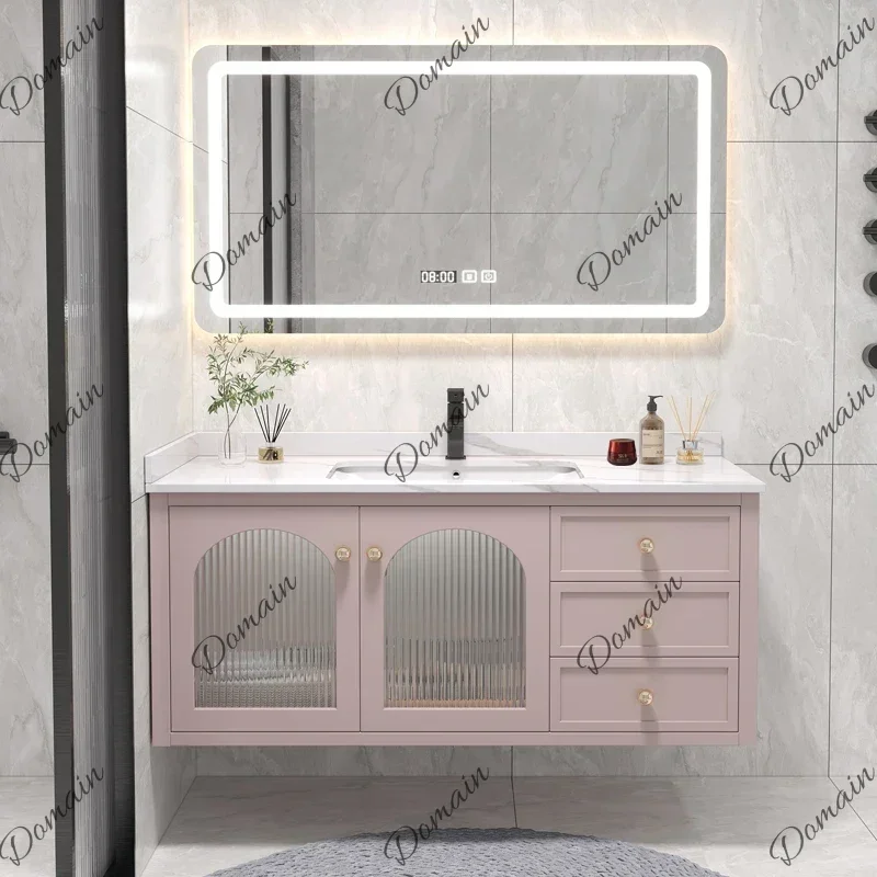 6XY Slate Bathroom Vanity With Sink Furniture Mirror Cabinets Storage Bear Mirror Integrated Solid Wood Style Cabinet Companion