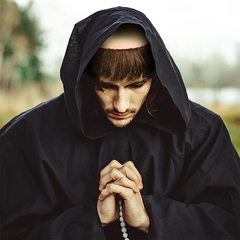 شعر مستعار الراهب المحلوق مع ضفائر بنية وفضية - شعر مستعار للبالغين للرجال، نمط مستقيم أنيق #6