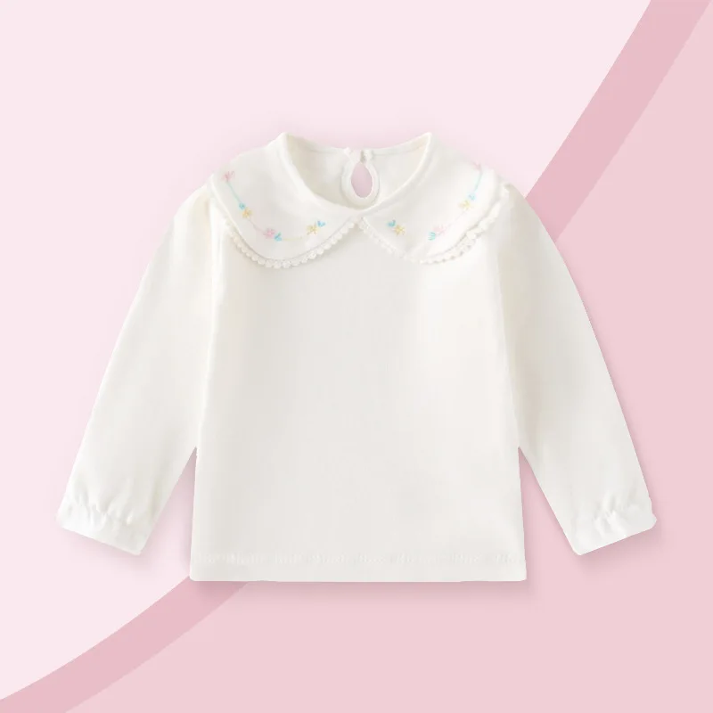 2024 Baby Girl Doll Collar Top Long Sleeves Cotton Children\'s Top Newborn  Autumn Comfort Toddler Clothes Casual Girls Clothing