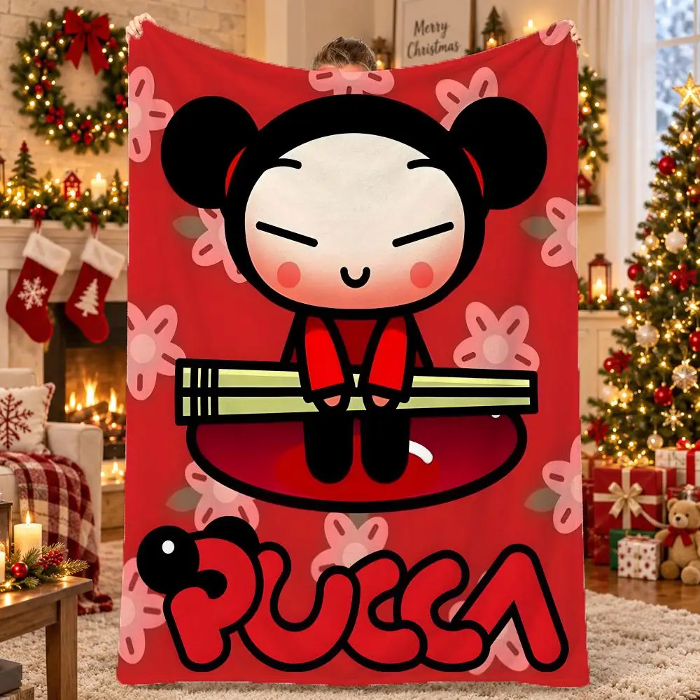 Cartoon Pucca Throw Flannel Pet Blanket Cover Warm Soft Multifunctional Throw Universal  Bedsqread Holiday Gifts