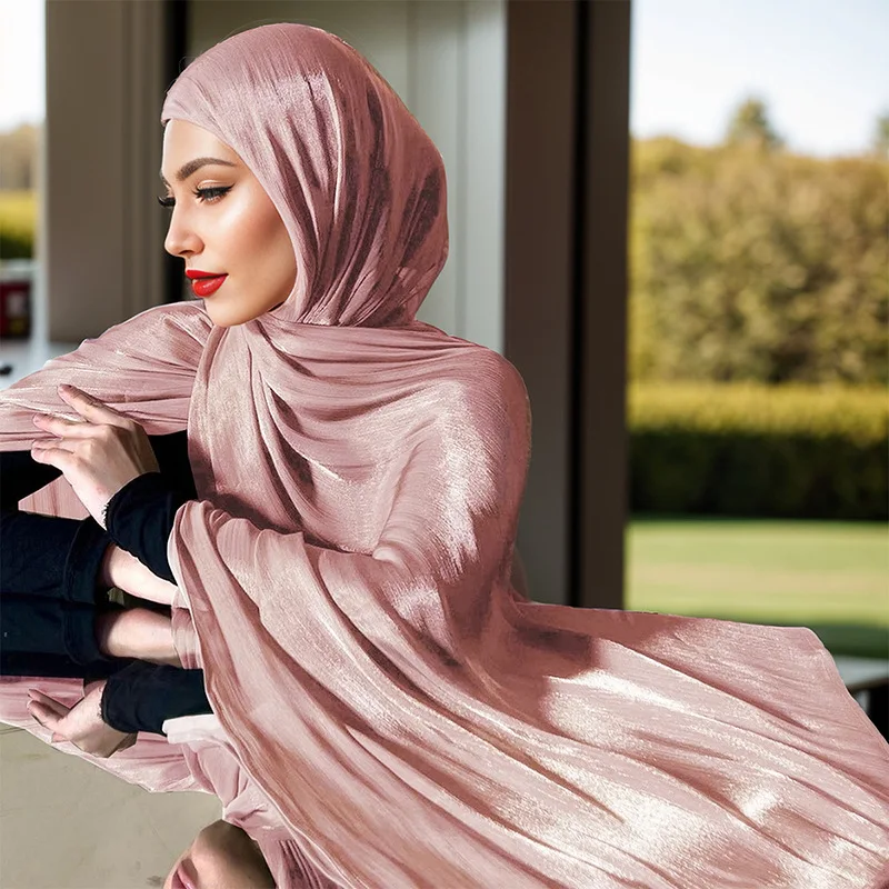 

Summer lightweight solid color soft shiny silk island wrinkled satin scarf women's bag headscarf long scarf sunscreen shawl