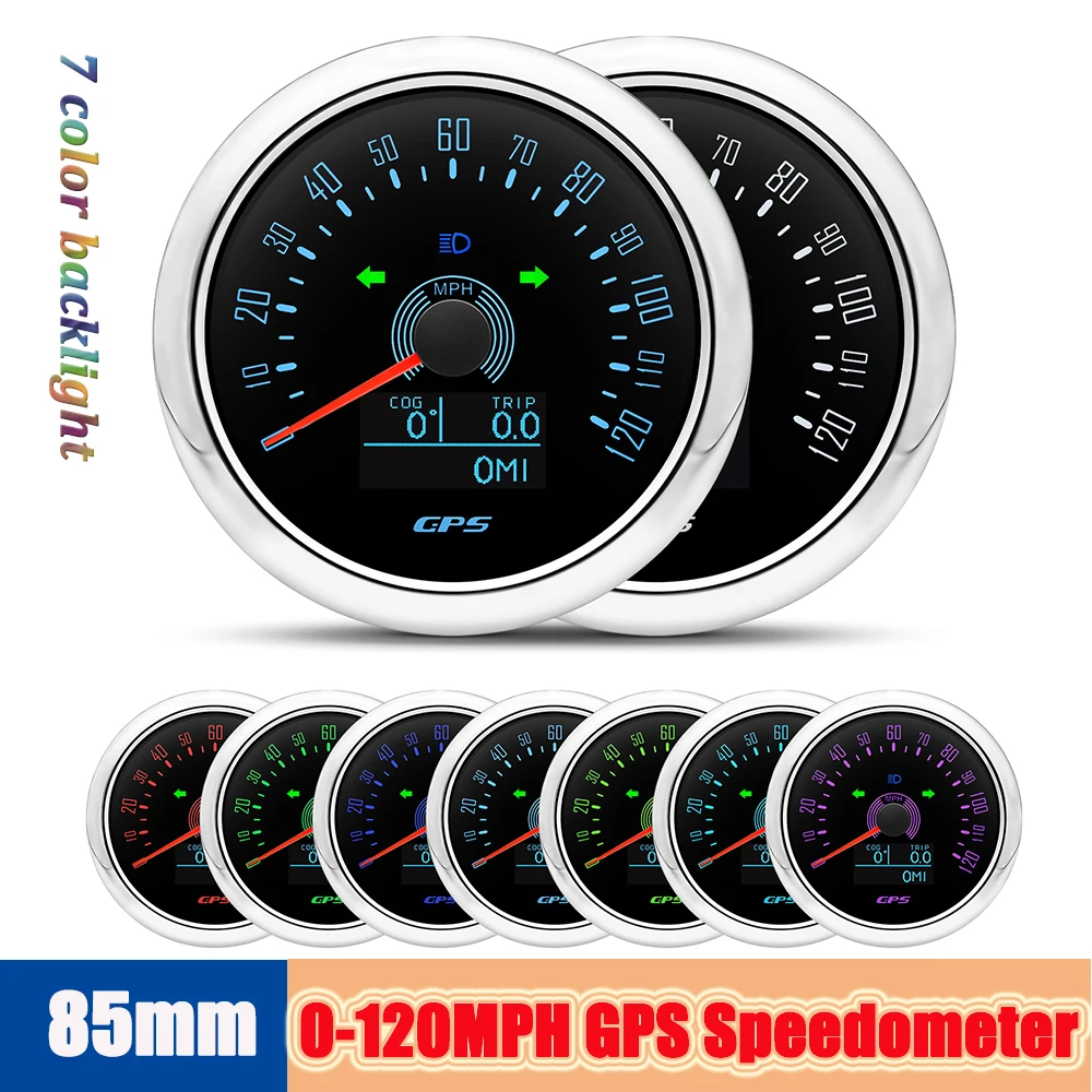 

0~120MPH GPS Speedometer Tachometer for Car Truck Boat RV 85mm Waterproof Speed Gauge with GPS Antenna Motorcycle Meters 12V 24V