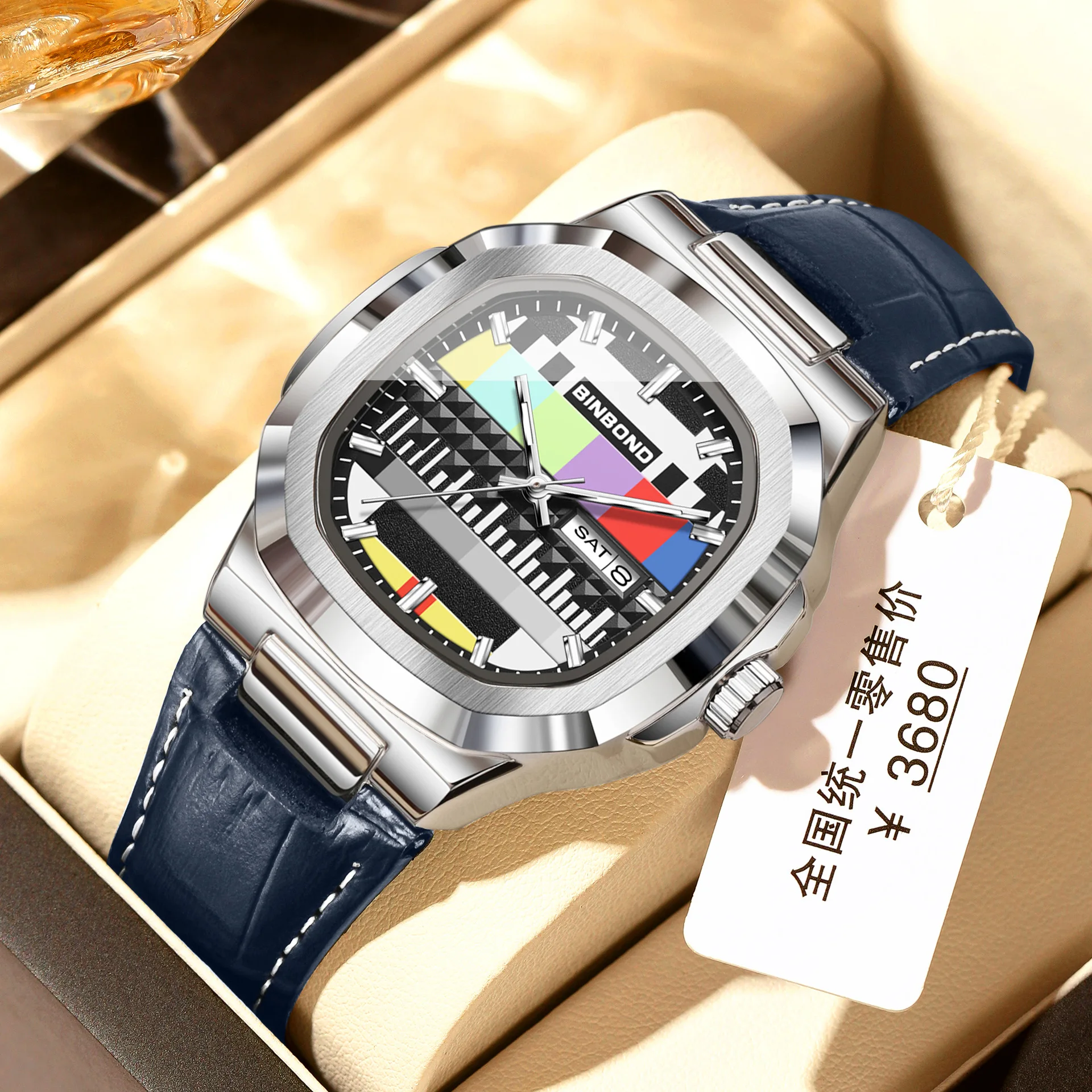 Men's Watch Retro Nostalgic Premium Double Calendar Night Light Waterproof Square Quartz Watch for man