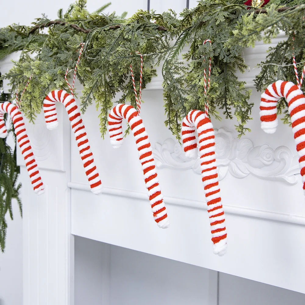 

Handcrafted Crochet Christmas Ornaments Made with Soft Plush and Twisted Striped Design for Tree and Indoor Holiday Decoration