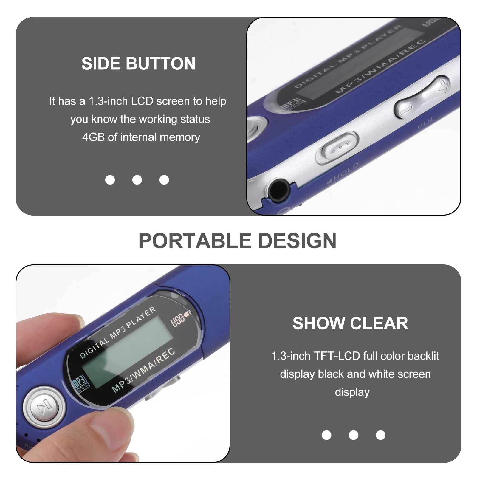 

1.3-Inch Lcd Screen 4Gb Digital Mp3 Player Usb Flash Portable Lightweight Backlit Display