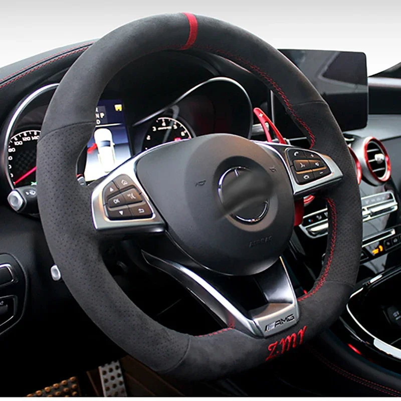 Real in Alcantara Braiding Steering Wheel Cover for Mercedes Benz AMG GT C190 R190 A45 W176 C63 S W205 2014-2020