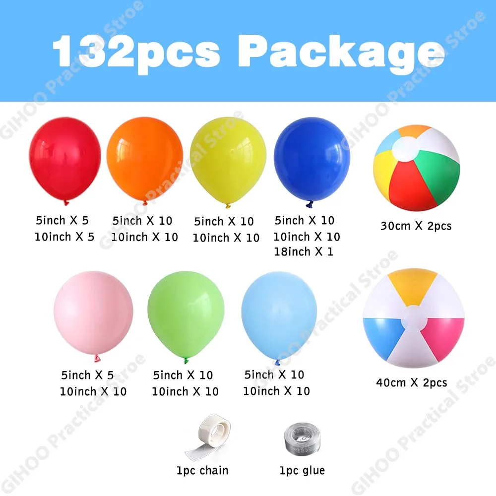 132pcs Summer Pool Theme Balloon Garland Kit Beach Balls Hawaii Beach Party Splish Splash Birthday Party Baby Shower Decoration