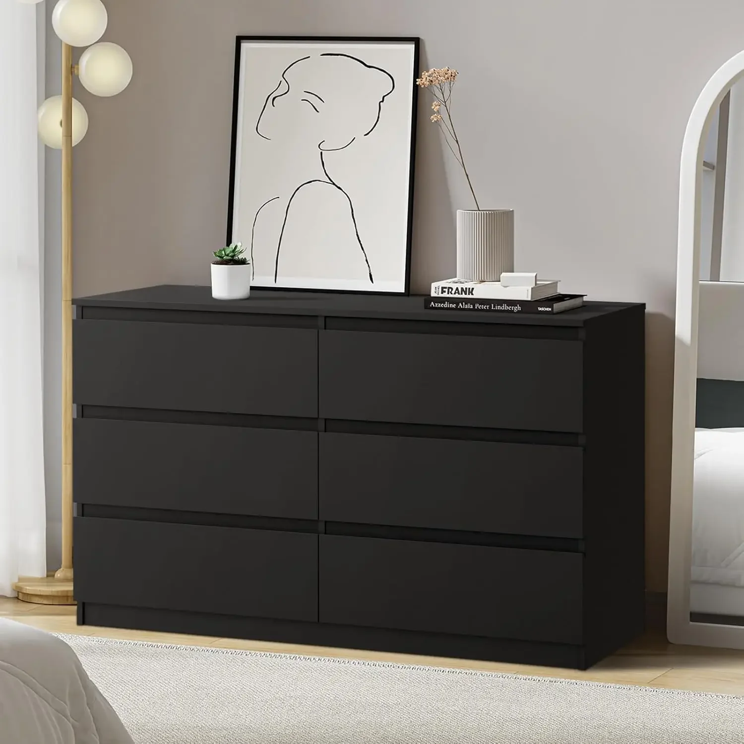 with 6 Drawers Bedroom Dresser Black Chest of Drawers