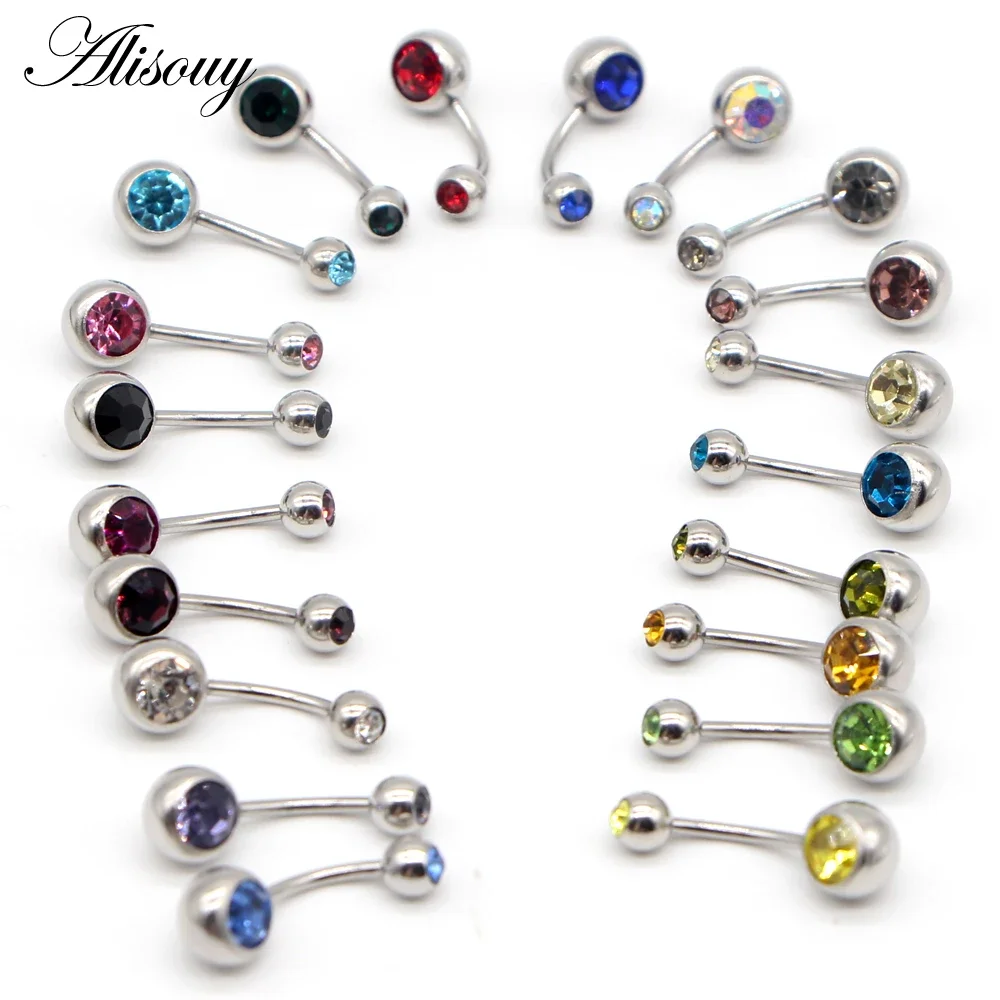 1 Piece 20 Colors Rhinestones Pierced Anti Allergy Simple Titanium Belly Button Rings Navel Piercing Ombligo Body Jewelry