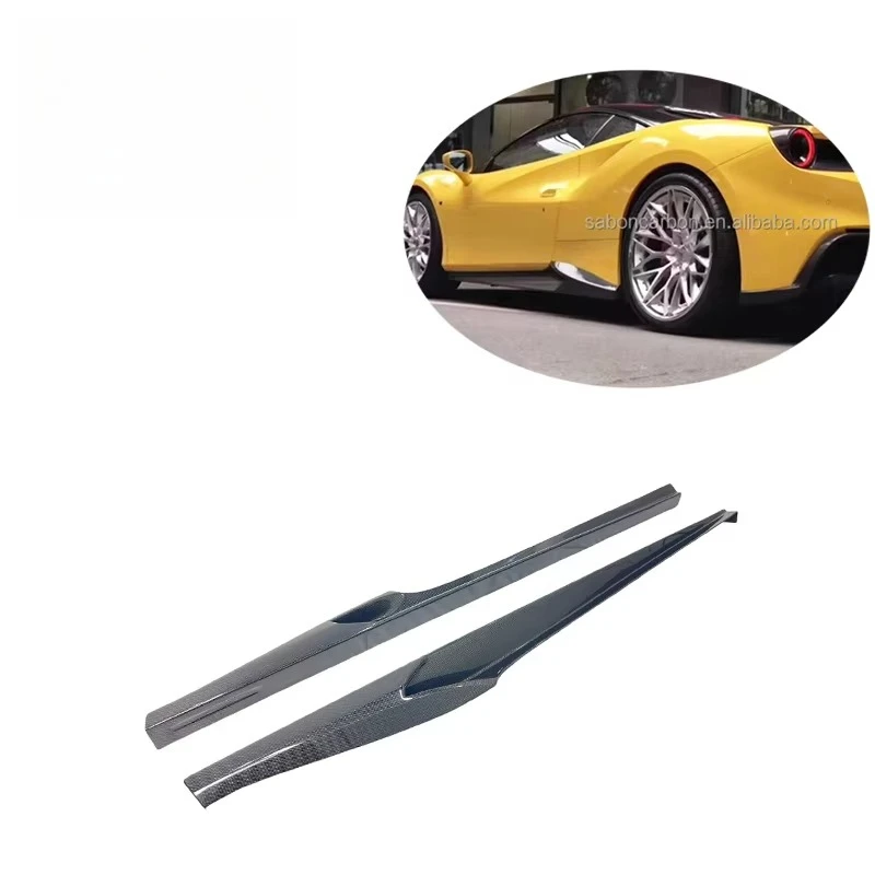 Prepreg Dry Carbon Fiber Plain Weave N Style Carbon Fiber Side Skirts Extension for Ferrari 488 GTB Coupe